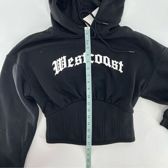 Forever 21 Embroidered "Westcoast" Corset Bottom Hoodie NWT Black Small - Picture 10 of 10